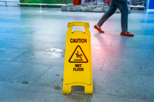 caution warning on slippery floor